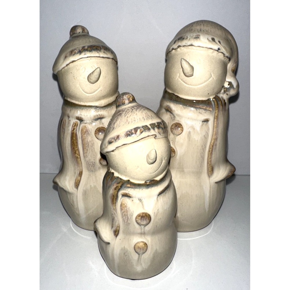 Drip Glaze Ceramic 3 Figurine Snowman - Neutral Colors
